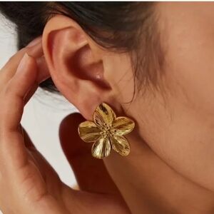 Stainless Steel Flower Statement Earrings
